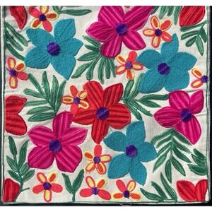 2 Pcs Mexican Embroidery Throw Pillow COVERS 15 x 15 Inch Boho Colorful Flora...
